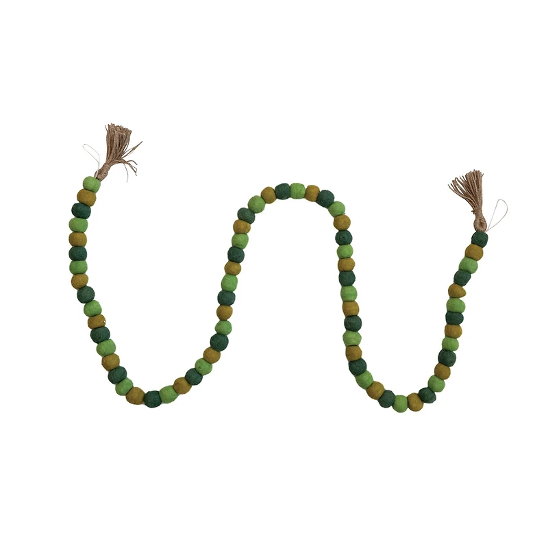 Hello Honey® 6ft. Green Handmade Wool Felt Balls with Jute Tassels Garland