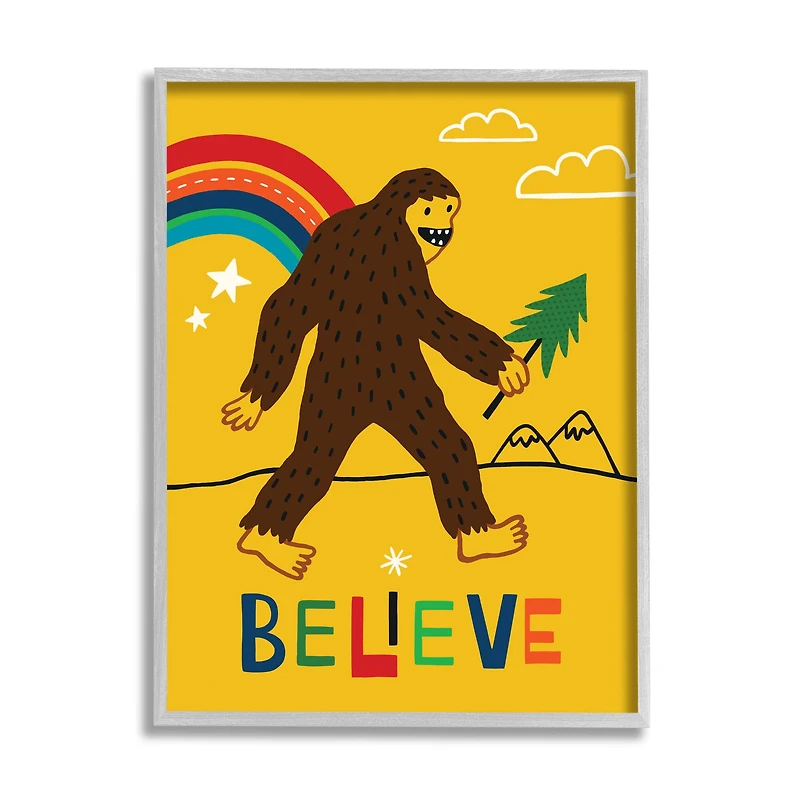 Stupell Industries Whimsical Believe Big Foot Wall Art in Gray Frame
