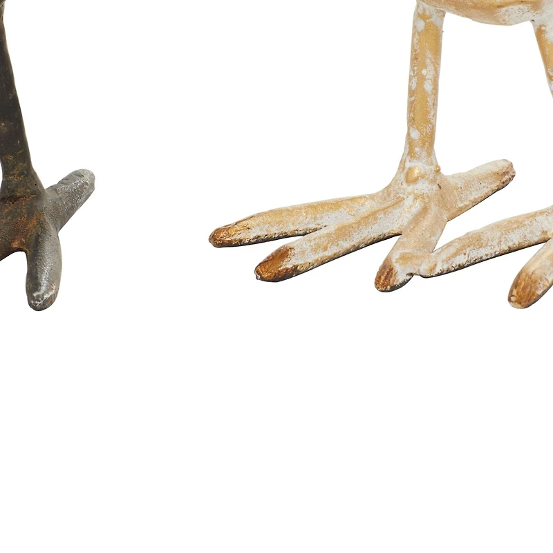 Set of 2 Gold Metal Farmhouse Bird Sculpture, 5" x 6"