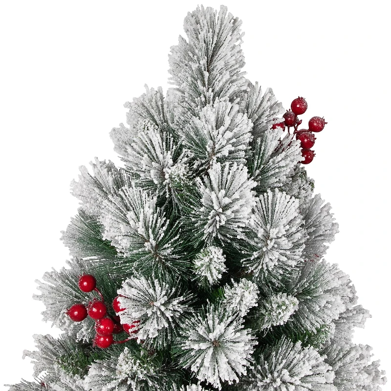 4.5ft. Unlit Flocked Fairfield Fir Full Artificial Christmas Tree with Red Berries