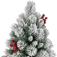 4.5ft. Unlit Flocked Fairfield Fir Full Artificial Christmas Tree with Red Berries