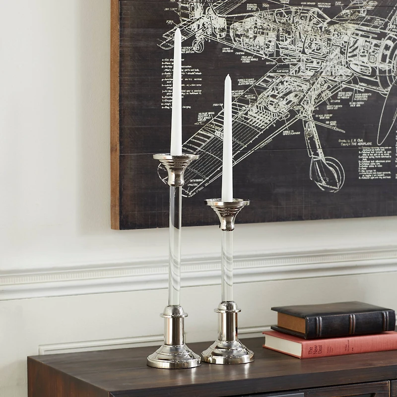 The Novogratz Set of 2 Silver Aluminum Glam Candle Holder, 12", 16"