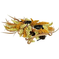 22" Autumn Harvest Triple Candle Holder with Artificial Fall Foliage