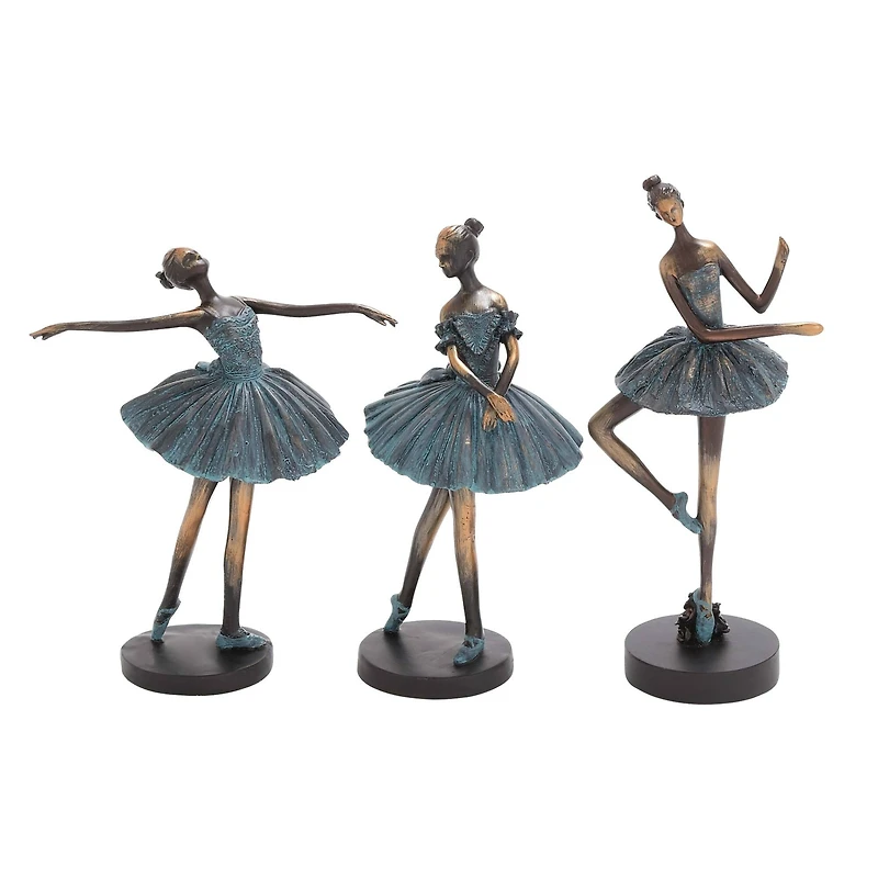 Set of 3 Teal Polystone Traditional Dancer Sculpture