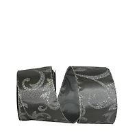 Reliant 2.5" x 10yd. Silver Filigree Leaves Glitter Wired Taffeta Ribbon