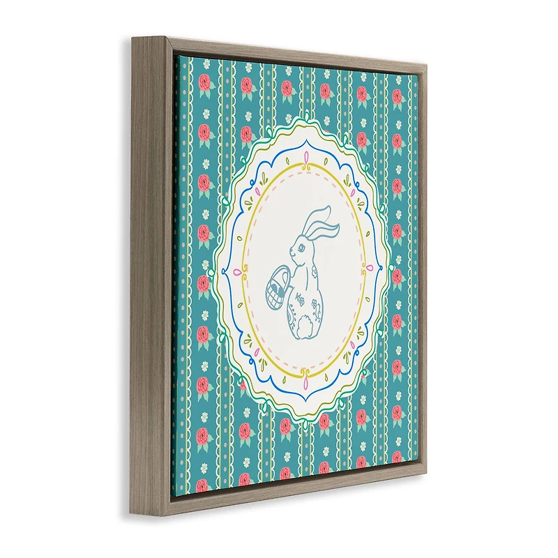 Stupell Industries Flower Stripes Pattern Bunny Floating Frame Wall Art