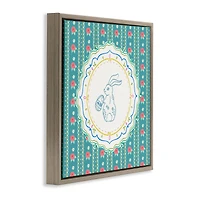 Stupell Industries Flower Stripes Pattern Bunny Floating Frame Wall Art