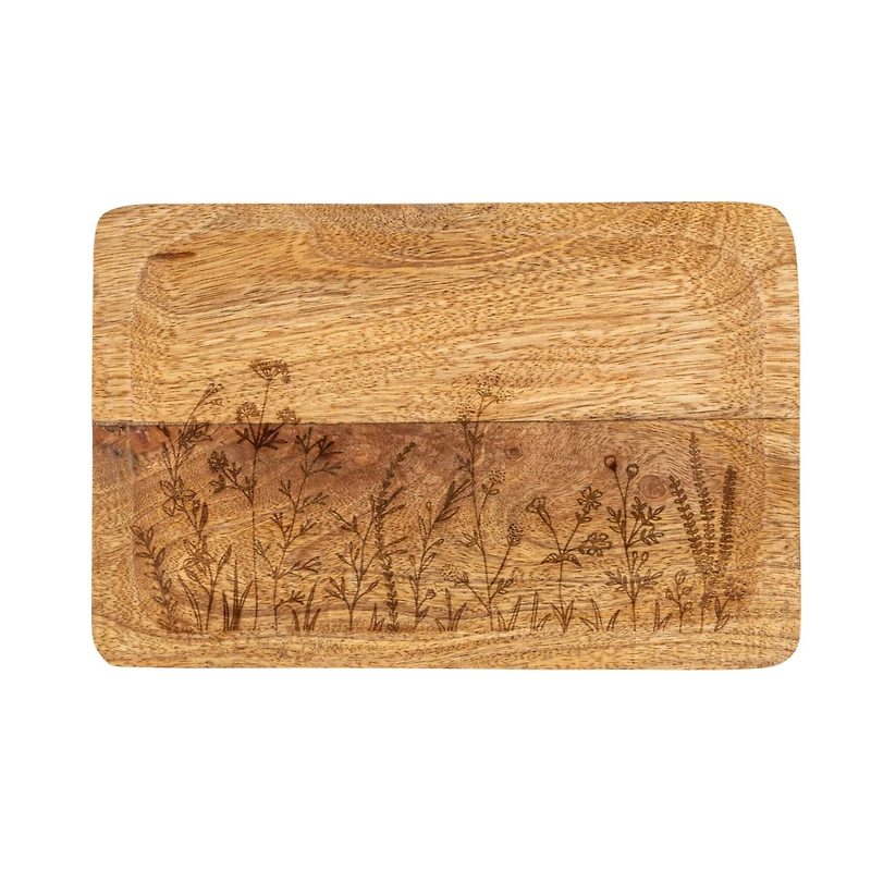 Hello Honey® 11.75" Mango Wood Tray with Laser Etched Botanicals