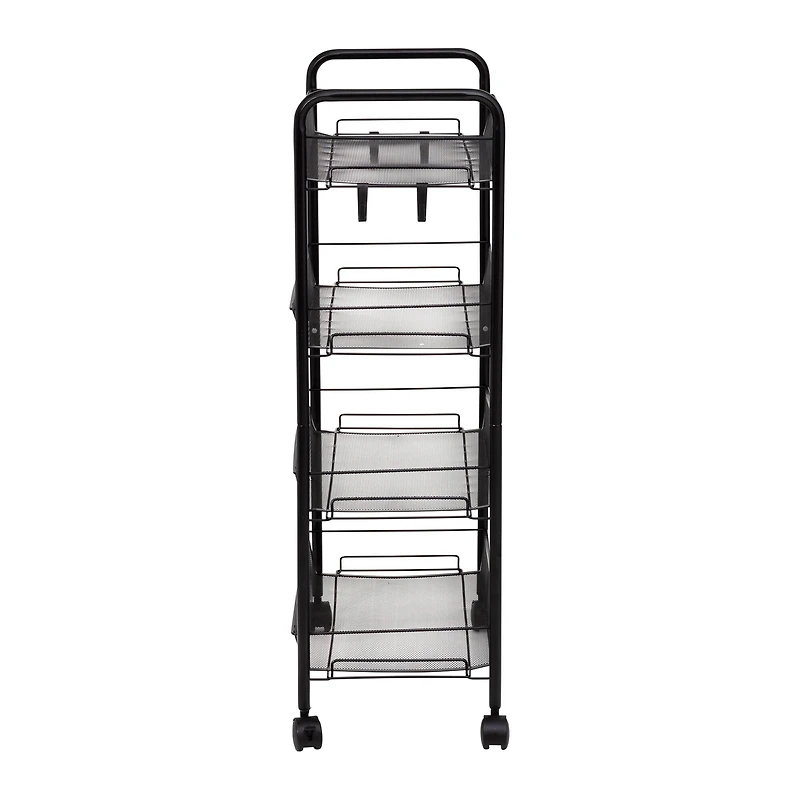 Honey Can Do Black 4-Tier Metal Rolling Cart with Trays