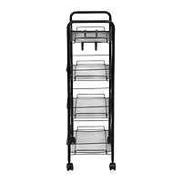 Honey Can Do Black 4-Tier Metal Rolling Cart with Trays