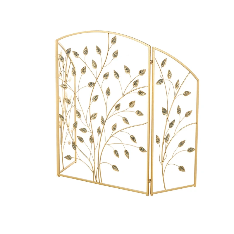 38.25" Gold Metal Leaf Foldable 3-Panel Fireplace Screen