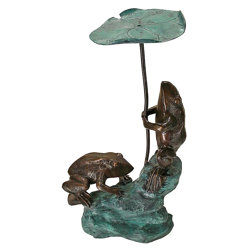 Design Toscano 20" Lily Pad Umbrella Frogs Solid Cast Bronze Garden Statue