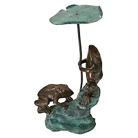 Design Toscano 20" Lily Pad Umbrella Frogs Solid Cast Bronze Garden Statue