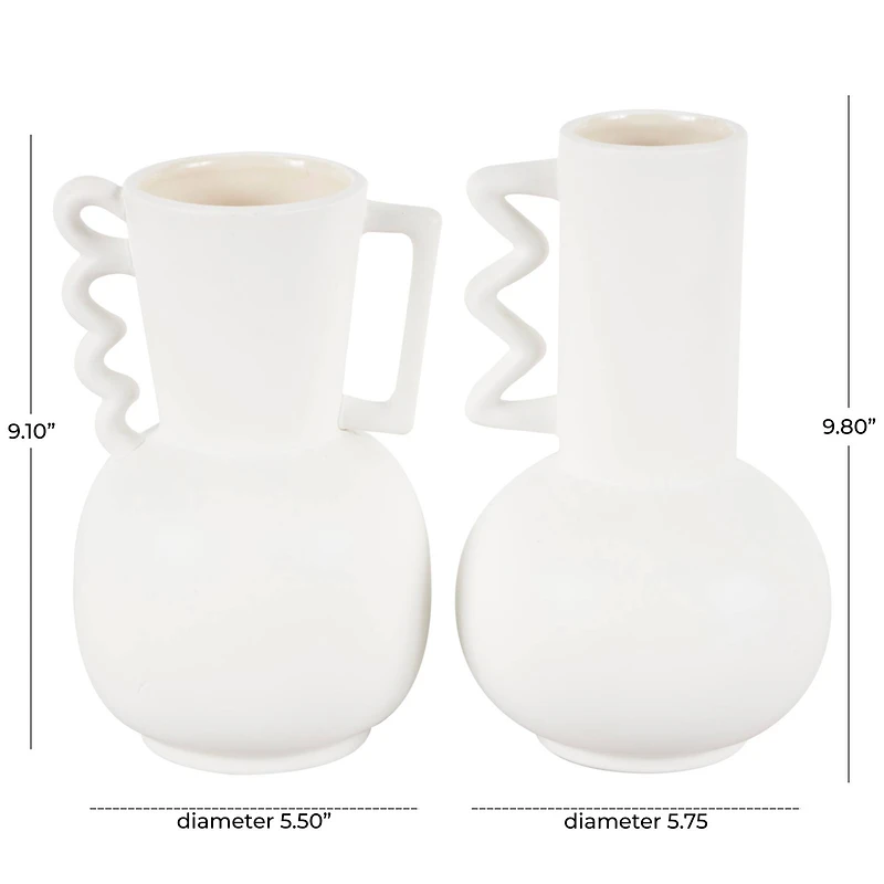 White Ceramic Vase Set with Wavy Handles