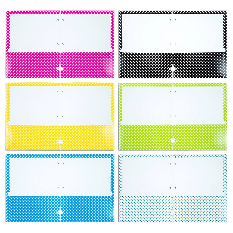JAM Paper Polka Dots Glossy Laminated Two Pocket 3 Hole Punch School Folders, 6ct.