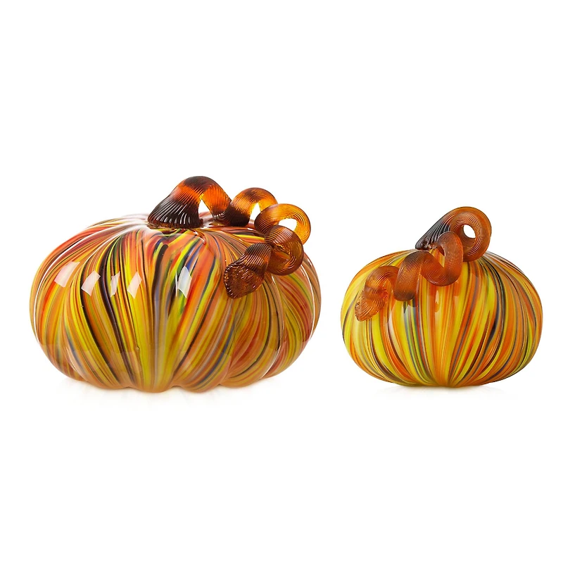 Glitzhome® Multi Striped Glass Short Pumpkin Set
