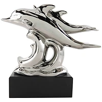 10" Silver Ceramic Dolphin Sculpture