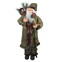 4ft. Olive Green & Burgundy Red Standing Santa Claus with Gift Bag Christmas Figure