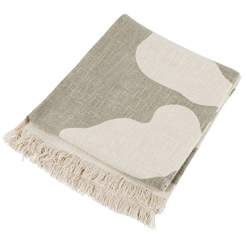 Hello Honey® Tan Botanical Print & Fringe Cotton Slub Throw Blanket