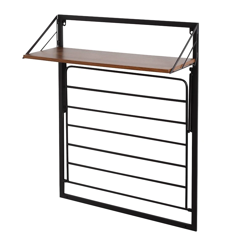 Honey Can Do 31" Black & Walnut Collapsible Wall-Mounted Clothes Drying Rack with Shelf