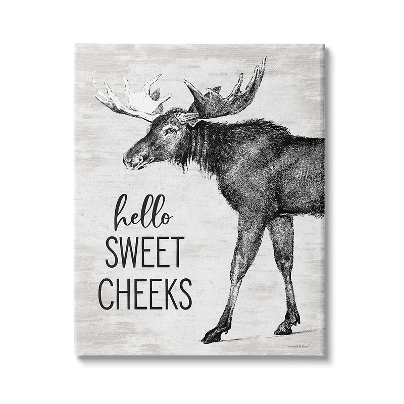 Stupell Industries Hello Sweet Cheeks Funny Bathroom Humor Rustic Moose Canvas Wall Art