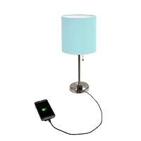 LimeLights 19.5" Stick Lamp with Charging Outlet and Fabric Shade