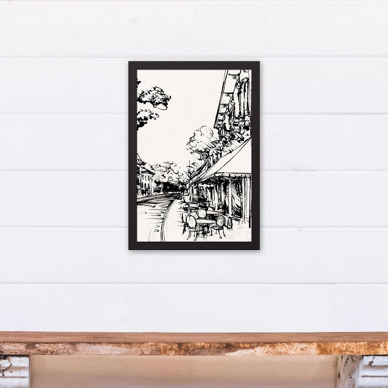 Sketched City Scene Canvas Wall Art in Black Frame
