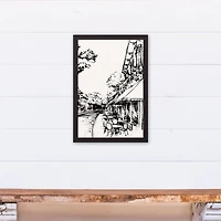 Sketched City Scene Canvas Wall Art in Black Frame
