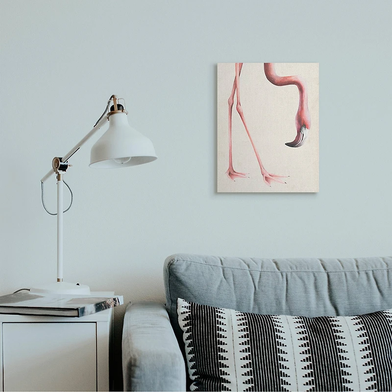 Stupell Industries Pink Flamingo Bending Feet Beak Detail Canvas Wall Art