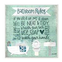 Stupell Industries Aqua Blue Bathroom Rules Collage Look Typography Wood Wall Plaque