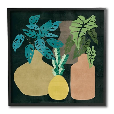 Stupell Industries Decorative Vases with Tropical Palms over Black,12" x 12"