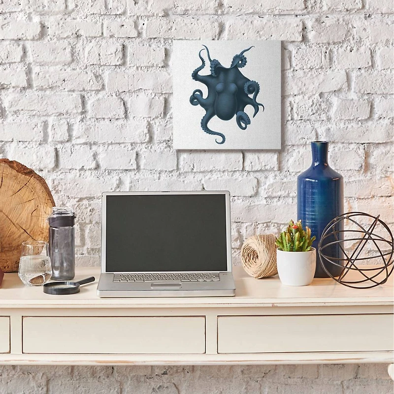 Stupell Industries Minimal Blue Octopus Marine Life Sea Creature Canvas Wall Art
