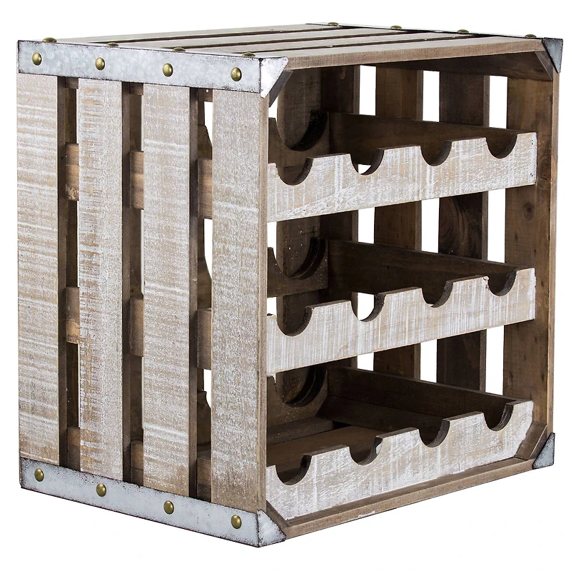 12" Whitewashed Rustic Wooden Wine Rack