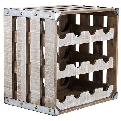 12" Whitewashed Rustic Wooden Wine Rack