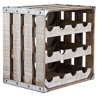 12" Whitewashed Rustic Wooden Wine Rack