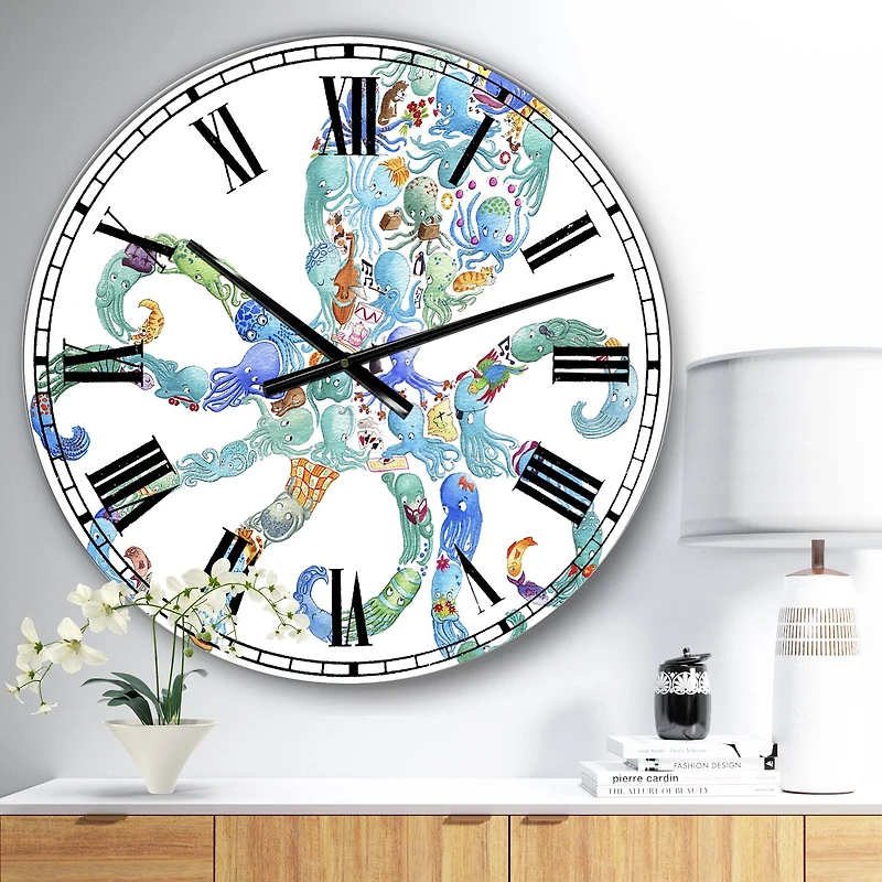 Designart 'Octopus Made Of Octopus Large Nautical & Coastal Wall Clock