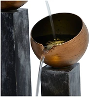 42" Dark Gray Metal Whitewashed Elevated Pillar Fountain with Round Copper Pots