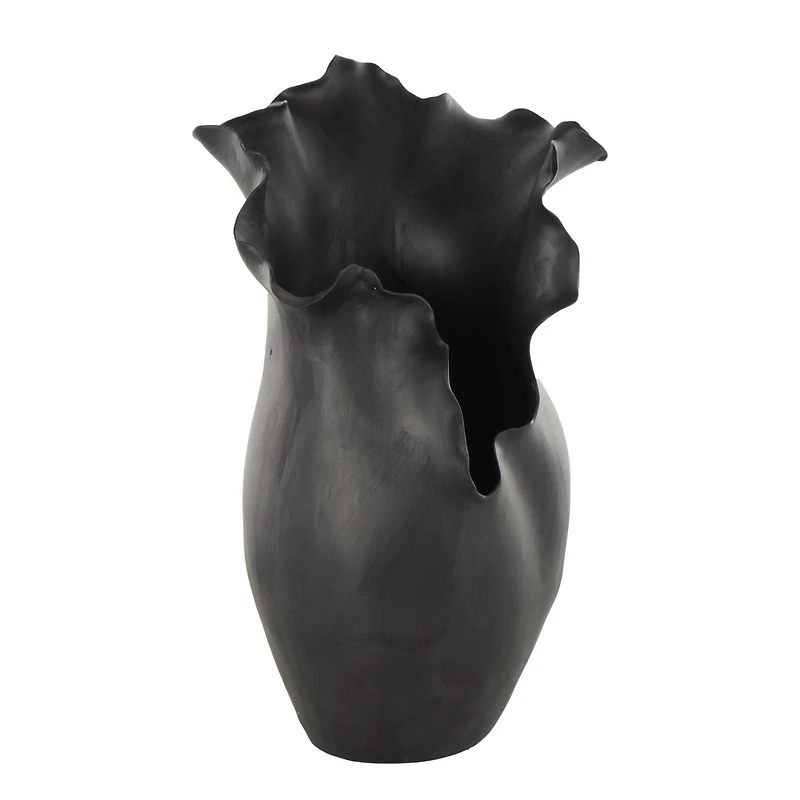 16" Black Abstract Wavy Ceramic Vase