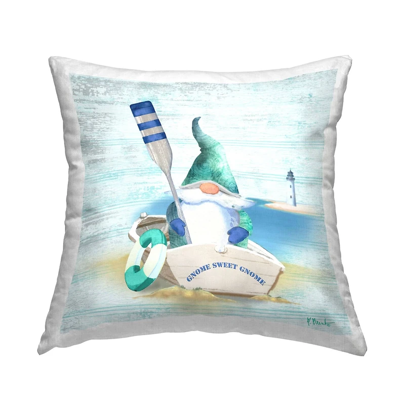 Stupell Industries Boating Gnome Nautical Lighthouse Ocean Throw Pillow, 18" x 18"
