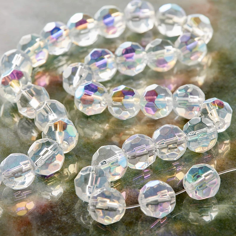 12 Pack: Crystal AB Faceted Glass Round Beads, 10mm by Bead Landing™