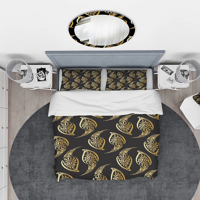 Designart 'Golden Luxury Peacock Feathers' Modern & Contemporary Bedding Set