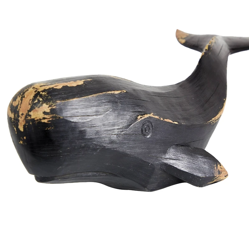 Black Polyresin Coastal Whale Sculpture, 7" x 24" x 8"