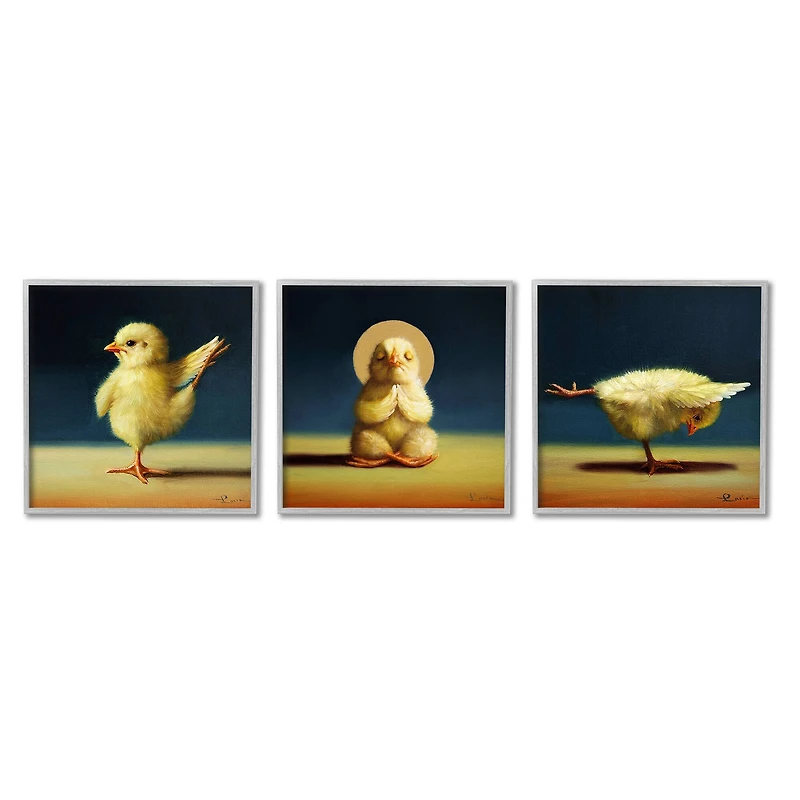 Stupell Industries Yoga Chick Trio Funny Farm Animals Stretching Poses Framed Wall Art