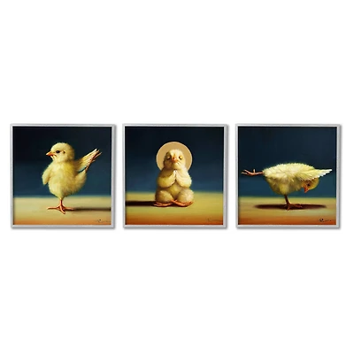 Stupell Industries Yoga Chick Trio Funny Farm Animals Stretching Poses Framed Wall Art