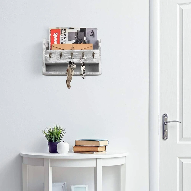 NEX™ Gray White Wood Wall Mounted Mail & Key Holder