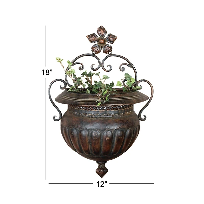 18" Dark Brown Iron Traditional Planter