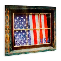 Stupell Industries Patriotic American Flag Rustic Window Festive Home Canvas Wall Art