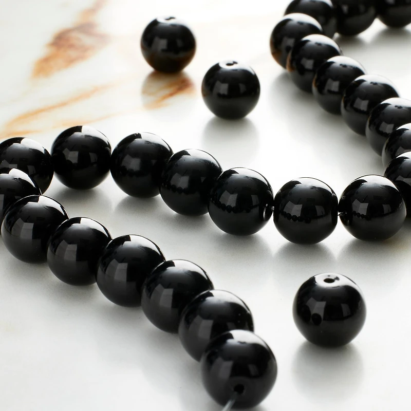 Black Glass Round Beads, 10mm by Bead Landing™