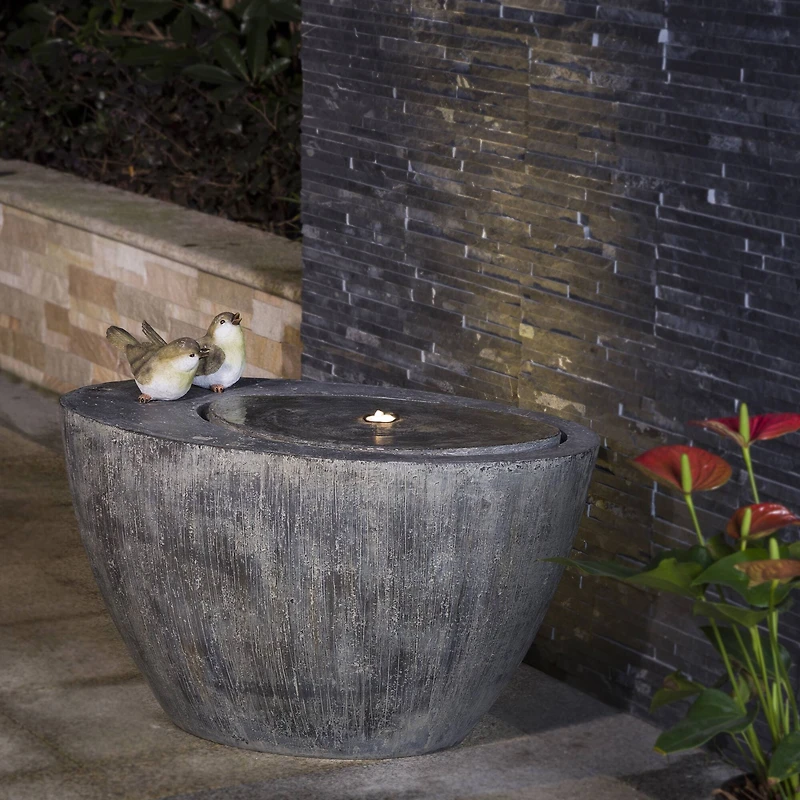 Glitzhome® 25" Polyresin Spring Birds Outdoor Fountain with LED Light