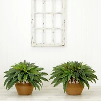 23" Artificial Boston Fern Plant with Handmade Jute & Cotton Basket with Tassels